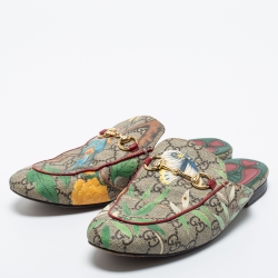 مملوكة مسبقًا Gucci Multicolor Tian Print GG Supreme Canvas Princetown Flat Mules Size 37