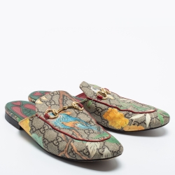 مملوكة مسبقًا Gucci Multicolor Tian Print GG Supreme Canvas Princetown Flat Mules Size 37
