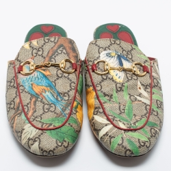 مملوكة مسبقًا Gucci Multicolor Tian Print GG Supreme Canvas Princetown Flat Mules Size 37