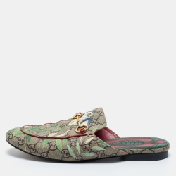 مملوكة مسبقًا Gucci Multicolor Tian Print GG Supreme Canvas Princetown Flat Mules Size 37