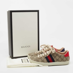 Pre Owned Gucci Beige/Brown GG Supreme Canvas Ace Web Low Top Sneakers Size 36