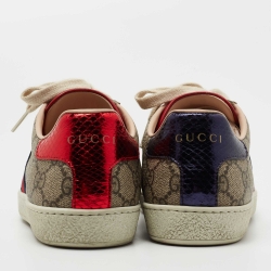 Pre Owned Gucci Beige/Brown GG Supreme Canvas Ace Web Low Top Sneakers Size 36