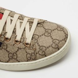 Pre Owned Gucci Beige/Brown GG Supreme Canvas Ace Web Low Top Sneakers Size 36