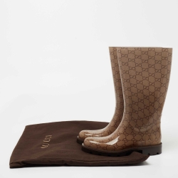 مملوكة مسبقًا Gucci Beige/Brown GG Rubber Edimburg Rain Boots Size 36