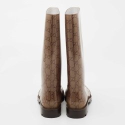 مملوكة مسبقًا Gucci Beige/Brown GG Rubber Edimburg Rain Boots Size 36