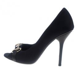 مملوكة مسبقًا حذاء غوتشي ستان أسود مقدمة مفتوحة هوليوود هورس بيت مقاس 39