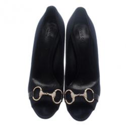 مملوكة مسبقًا حذاء غوتشي ستان أسود مقدمة مفتوحة هوليوود هورس بيت مقاس 39