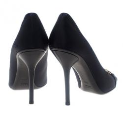 مملوكة مسبقًا حذاء غوتشي ستان أسود مقدمة مفتوحة هوليوود هورس بيت مقاس 39