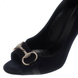 مملوكة مسبقًا حذاء غوتشي ستان أسود مقدمة مفتوحة هوليوود هورس بيت مقاس 39