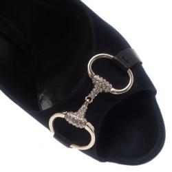 مملوكة مسبقًا حذاء غوتشي ستان أسود مقدمة مفتوحة هوليوود هورس بيت مقاس 39