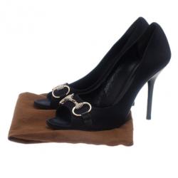 مملوكة مسبقًا حذاء غوتشي ستان أسود مقدمة مفتوحة هوليوود هورس بيت مقاس 39