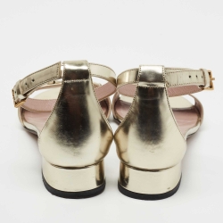 Pre Owned Gucci Metallic Gold Leather Horsebit  Ankle Strap Sandals Size 36.5