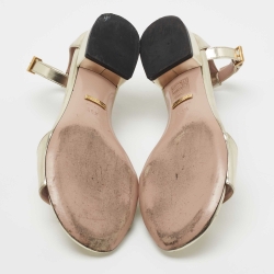 Pre Owned Gucci Metallic Gold Leather Horsebit  Ankle Strap Sandals Size 36.5