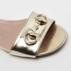 Pre Owned Gucci Metallic Gold Leather Horsebit  Ankle Strap Sandals Size 36.5