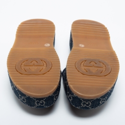 Pre Owned Gucci Blue Denim GG Slide Platform Sandals Size 35.5