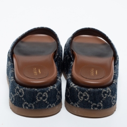 Pre Owned Gucci Blue Denim GG Slide Platform Sandals Size 35.5
