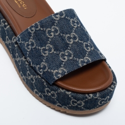 Pre Owned Gucci Blue Denim GG Slide Platform Sandals Size 35.5