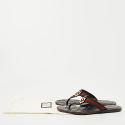 Gucci Tricolor Leather and Canvas Web GG Thong Flats Size 36