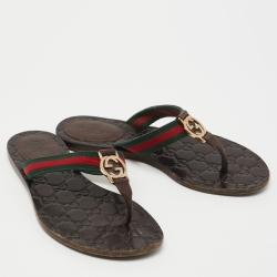 Gucci Tricolor Leather and Canvas Web GG Thong Flats Size 36