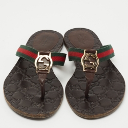 Gucci Tricolor Leather and Canvas Web GG Thong Flats Size 36