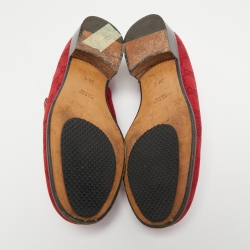 مملوكة مسبقًا Gucci Red GG Canvas and Patent Leather Horsebit Loafers Size 38
