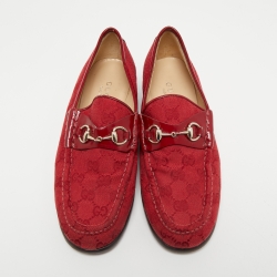 مملوكة مسبقًا Gucci Red GG Canvas and Patent Leather Horsebit Loafers Size 38