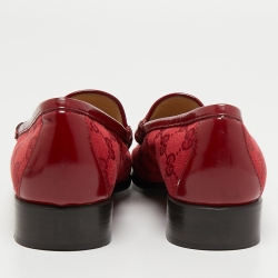 مملوكة مسبقًا Gucci Red GG Canvas and Patent Leather Horsebit Loafers Size 38