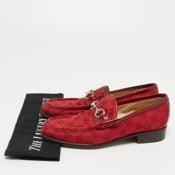 مملوكة مسبقًا Gucci Red GG Canvas and Patent Leather Horsebit Loafers Size 38