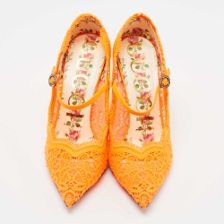 Pre Owned Gucci Orange Brocade Fabric and Leather D'orsay Pumps Size 36