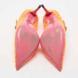 Pre Owned Gucci Orange Brocade Fabric and Leather D'orsay Pumps Size 36