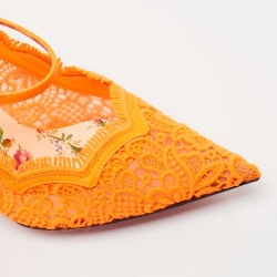 Pre Owned Gucci Orange Brocade Fabric and Leather D'orsay Pumps Size 36