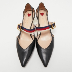 Pre Owned Gucci Black Leather Unia Mary Jane Pumps Size 40.5