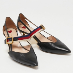 Pre Owned Gucci Black Leather Unia Mary Jane Pumps Size 40.5