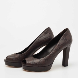 Pre Owned Gucci Brown Guccissima Leather Peep Toe Platform Pumps Size 38