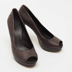 Pre Owned Gucci Brown Guccissima Leather Peep Toe Platform Pumps Size 38
