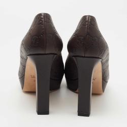 Pre Owned Gucci Brown Guccissima Leather Peep Toe Platform Pumps Size 38