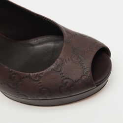 Pre Owned Gucci Brown Guccissima Leather Peep Toe Platform Pumps Size 38