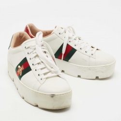 مملوكة مسبقًا Gucci white Leather Ace Platform Sneakers Size 38