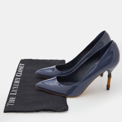 Pre Owned Gucci Slate Blue Patent Leather Kristen Bamboo Heel Pumps Size 38.5
