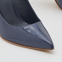 Pre Owned Gucci Slate Blue Patent Leather Kristen Bamboo Heel Pumps Size 38.5