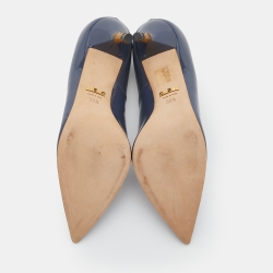 Pre Owned Gucci Slate Blue Patent Leather Kristen Bamboo Heel Pumps Size 38.5