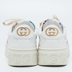 مملوكة مسبقًا Gucci White/Beige Canvas and Leather GG Lace Up Sneakers Size 38