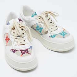 مملوكة مسبقًا Gucci White/Beige Canvas and Leather GG Lace Up Sneakers Size 38