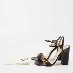 Pre Owned Gucci Black Leather GG Marmont Ankle Strap Sandals Size 37.5