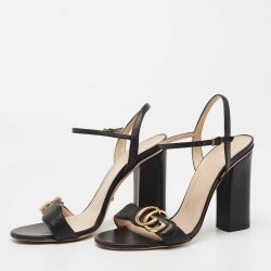 Pre Owned Gucci Black Leather GG Marmont Ankle Strap Sandals Size 37.5