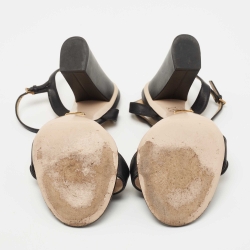 Pre Owned Gucci Black Leather GG Marmont Ankle Strap Sandals Size 37.5