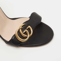Pre Owned Gucci Black Leather GG Marmont Ankle Strap Sandals Size 37.5