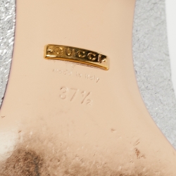 Pre Owned Gucci Silver Crinkled Leather GG Marmont Fringe Pumps Size 37.5