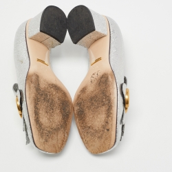 Pre Owned Gucci Silver Crinkled Leather GG Marmont Fringe Pumps Size 37.5