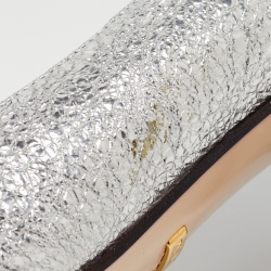 Pre Owned Gucci Silver Crinkled Leather GG Marmont Fringe Pumps Size 37.5